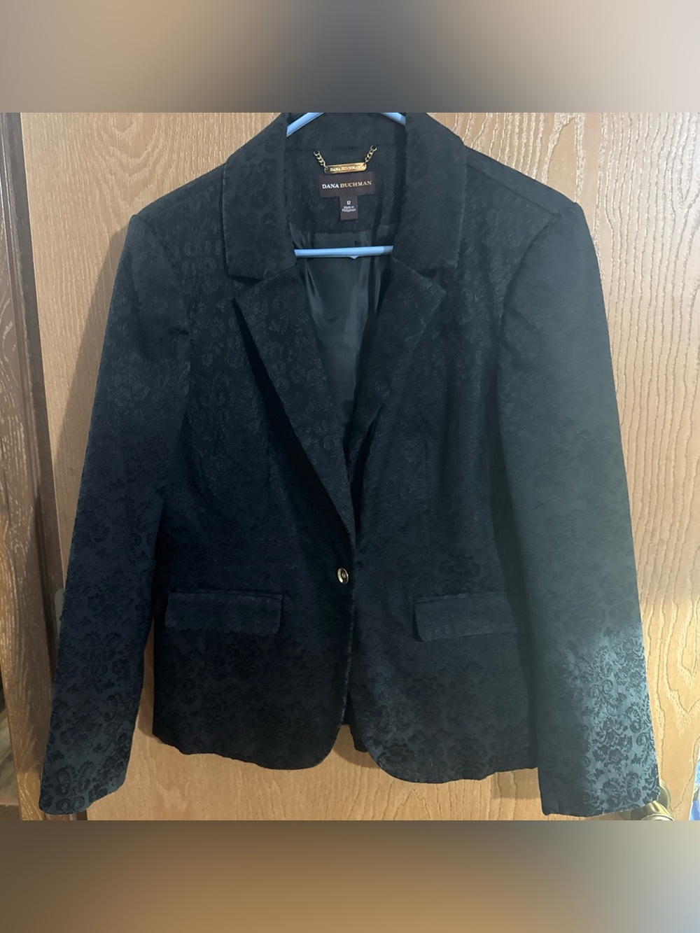 Dana Buchman Damask Floral Jacquard Blazer Jacket Black Elegant Brocade Size 12
